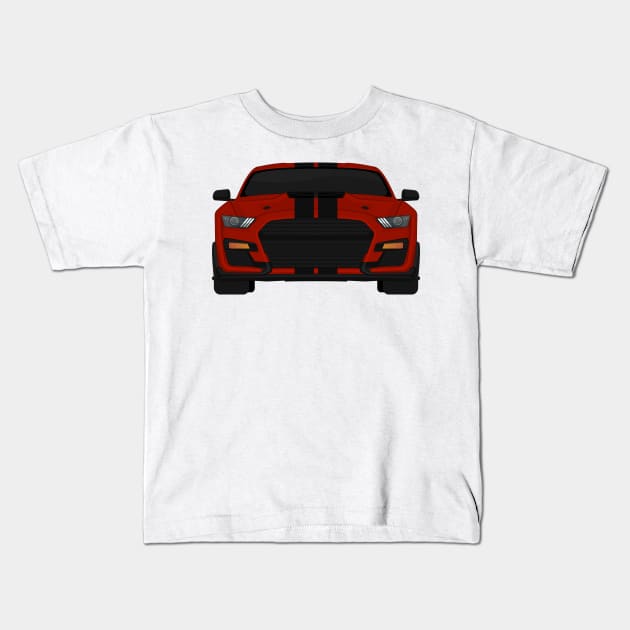 Shelby GT500 2020 Rapid-Red + Black Stripes Kids T-Shirt by VENZ0LIC